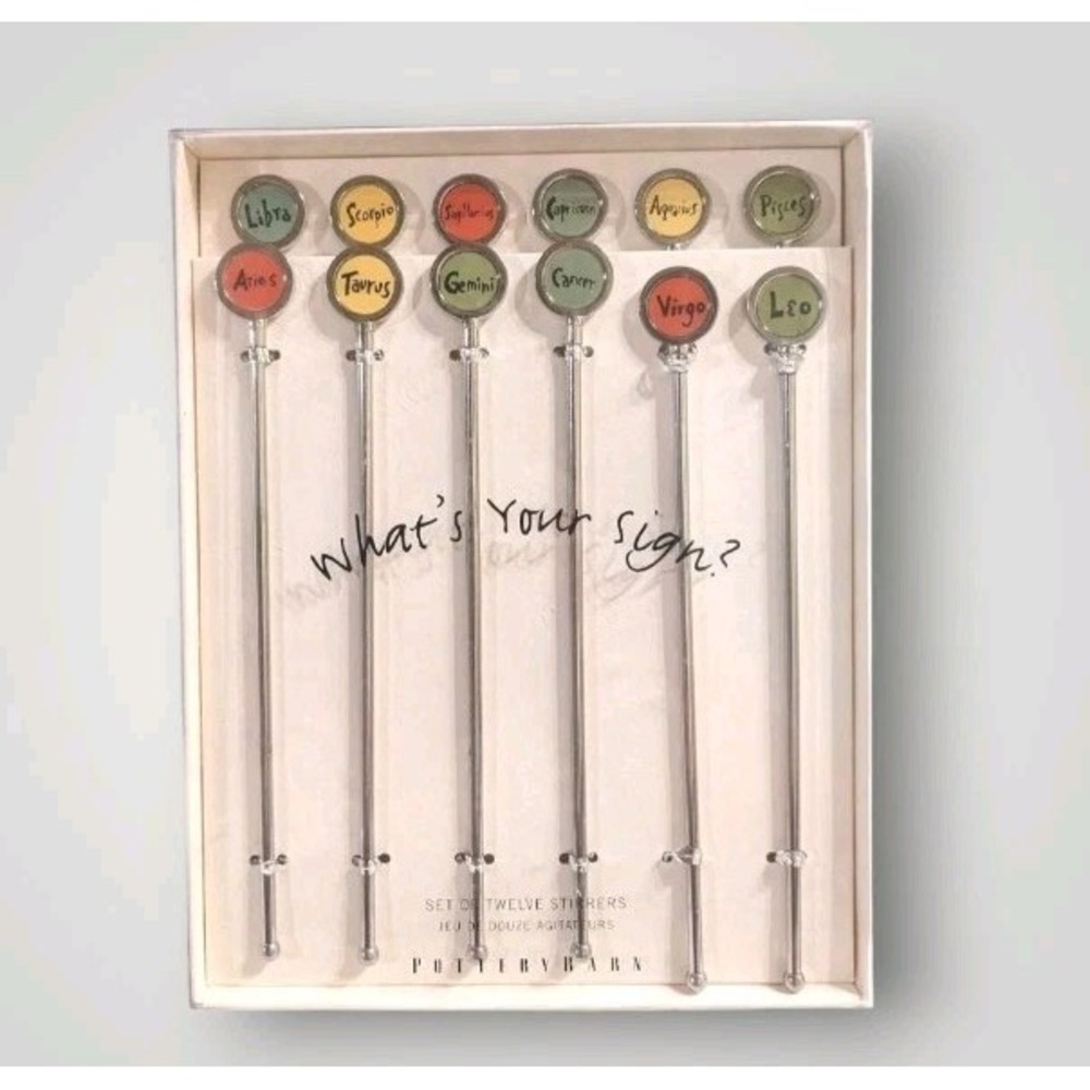 New Pottery Barn Zodiac Swizzle Sticks Astrology Set Cocktail Stirrers Horoscope